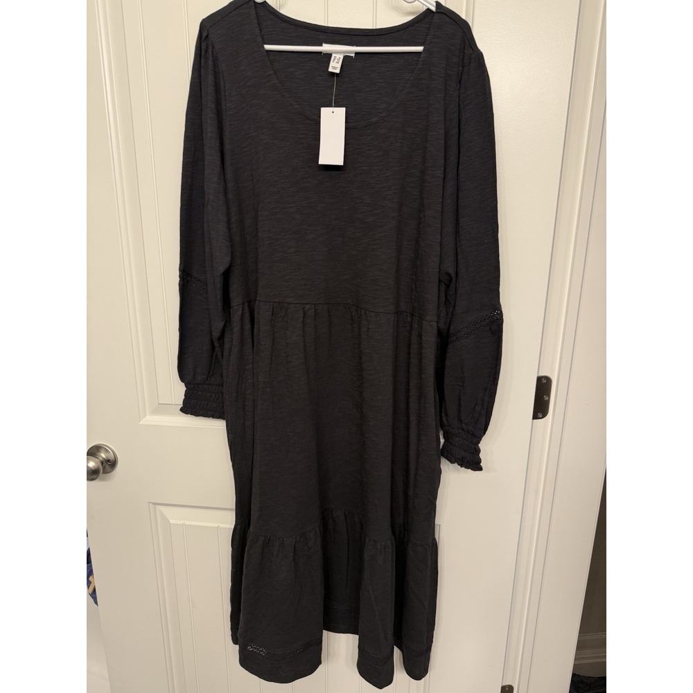 NWTCanyon Retreat Washed Black Long-Sleeve Tiered Midi Boot Dress Size 1XL - Picture 2 of 6